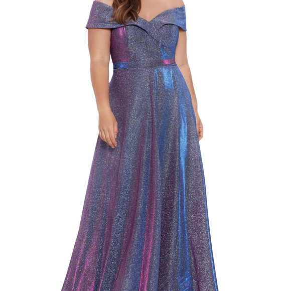 Xscape Purple Off the Shoulder Gown for Weddings - Picture 5 of 5